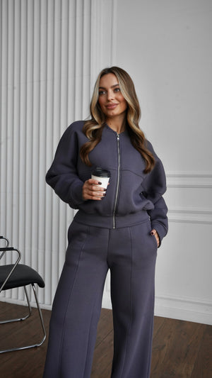 Alara Zip-Through Knit Set – Charcoal