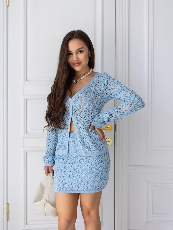 Delphine Lace Top & Shorts Set – Blue
