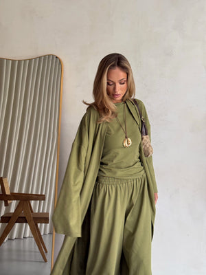 Cerise Ribbed Belted Robe Cardigan – Matcha