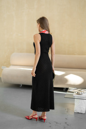 Talia Crochet Knit Maxi Dress – Black
