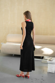 Talia Crochet Knit Maxi Dress in Black