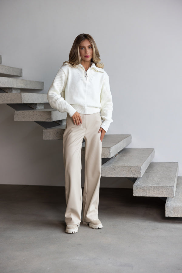 Éliane Half-Zip Cropped Sweater – Milk White