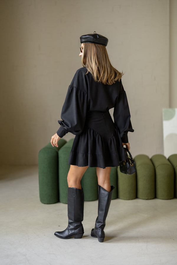 Odile Shirt & Pleated Skirt Set – Black