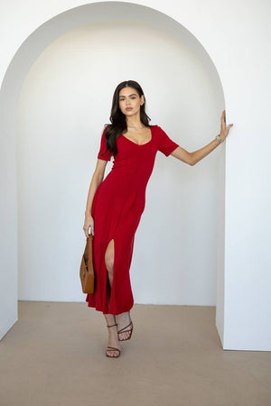 Isadora Slit Knit Maxi Dress – Red