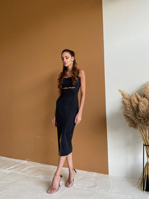 Ondine Cut-Out Knit Midi Dress – Black