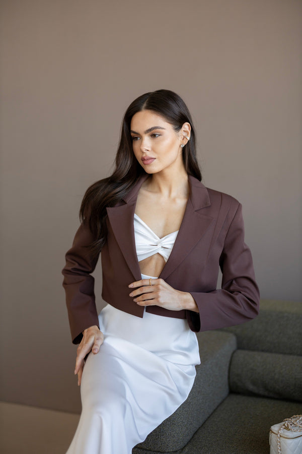 Isla Cropped Blazer – Brown