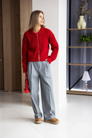 Romy Zip-Front Knit Jacket – Red