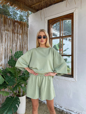 Isaline Oversized Tee & Shorts Set – Mint