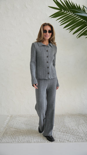 Lucienne Knit Shirt & Trouser Set – Charcoal