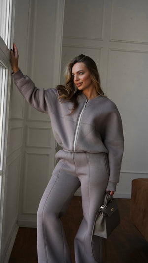 Alara Zip-Through Knit Set – Light Grey