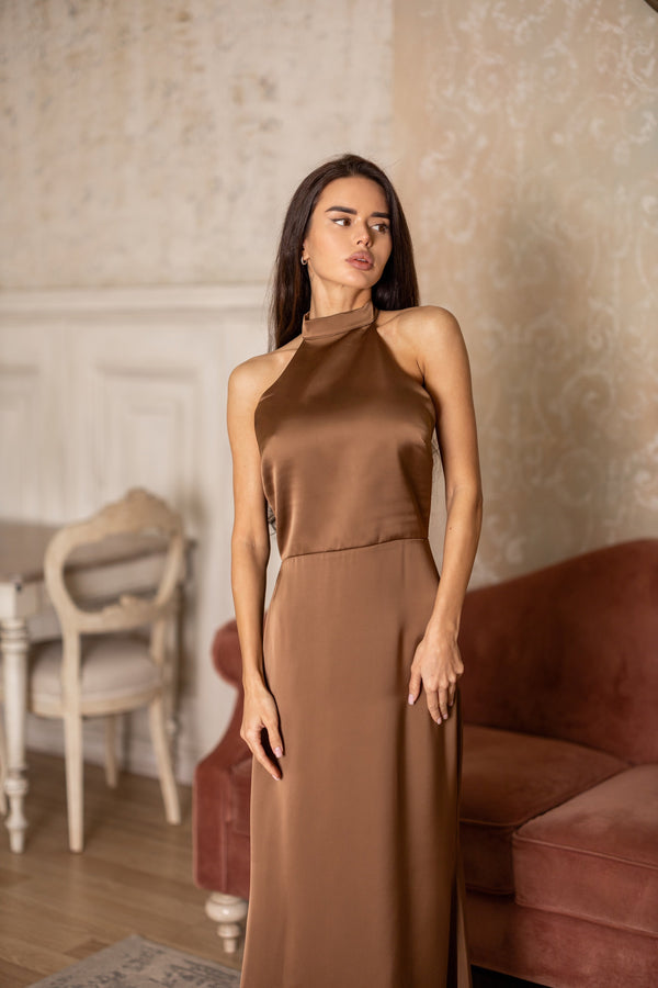 Océane Halter Jumpsuit – Brown