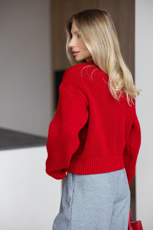 Romy Zip-Front Knit Jacket – Red