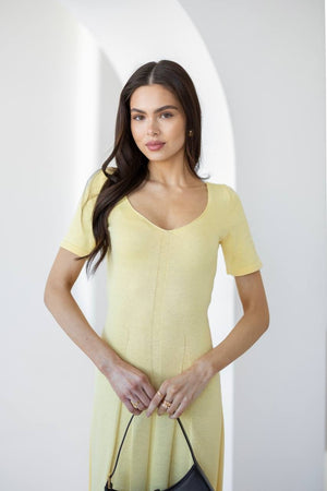 Isadora Slit Knit Maxi Dress – Yellow