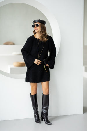 Cosette Bell-Sleeve Swing Dress – Black