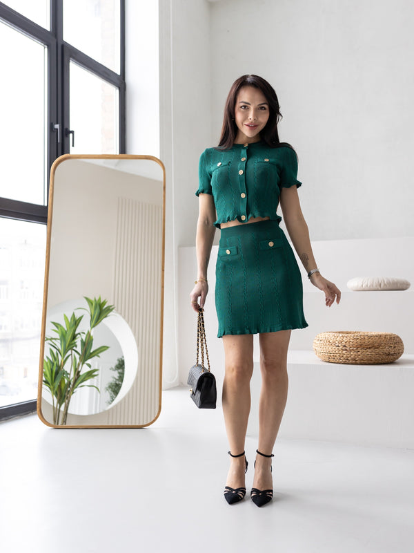 Camille Knit Top & Skirt Set – Green
