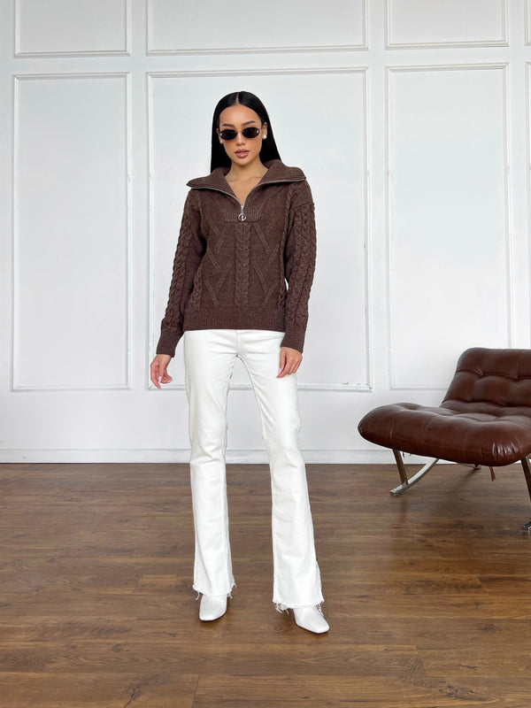 Vera Cable Half-Zip Sweater – Brown