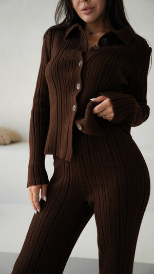 Lucienne Knit Shirt & Trouser Set – Brown