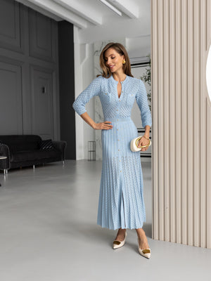 Aurelie Pointelle Knit Maxi Dress – Blue