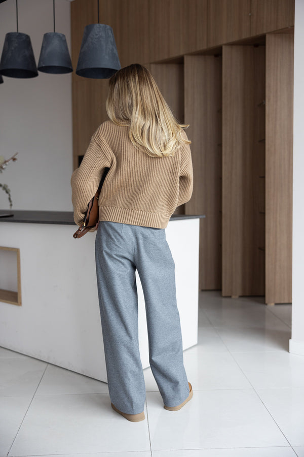 Romy Zip-Front Knit Jacket – Camel