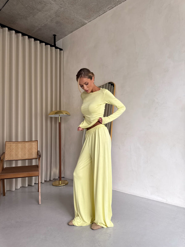 Angeline Knit Cardigan, Top & Trouser Set – Lemon