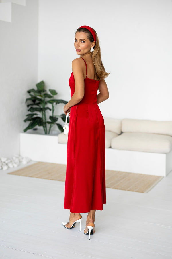 Clémentine Twist-Front Slip Dress – Red