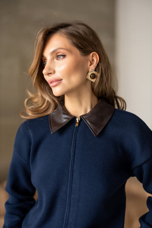 Perrine Collared Cable Sweater – Blue