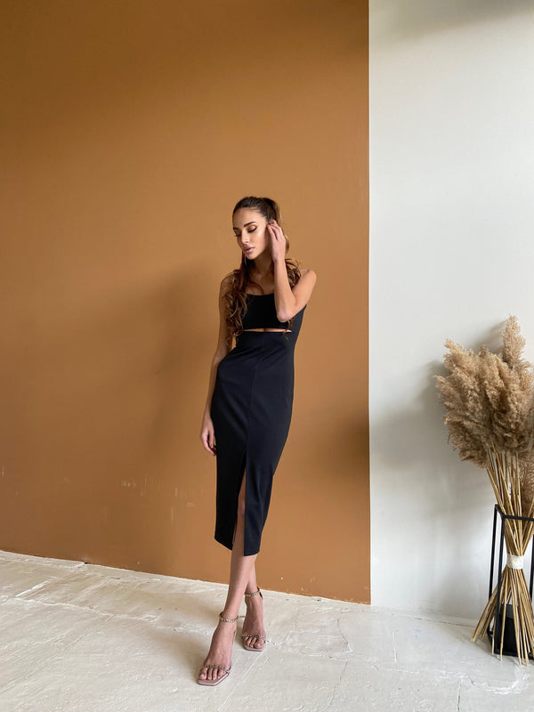 Ondine Cut-Out Knit Midi Dress – Black