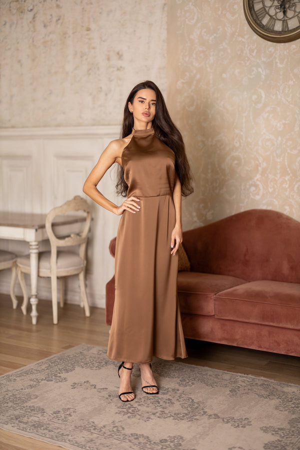 Océane Halter Jumpsuit – Brown
