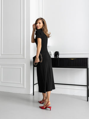 Margot Ribbed Midi Dress – Black