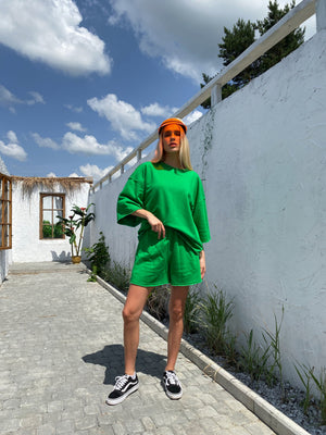 Isaline Oversized Tee & Shorts Set – Green