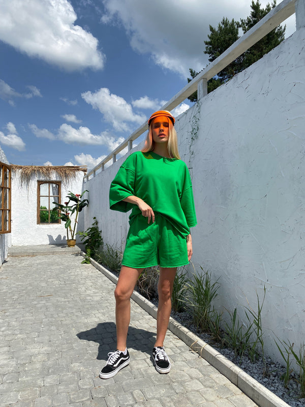 Isaline Oversized Tee & Shorts Set – Green