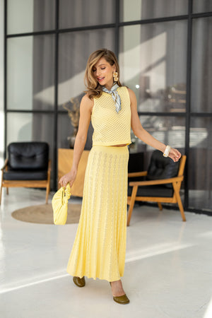 Ophélie Knit Top & Pleated Skirt Set – Yellow
