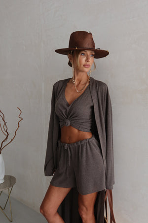 Albertine Knit Three-Piece Lounge Set – Charcoal