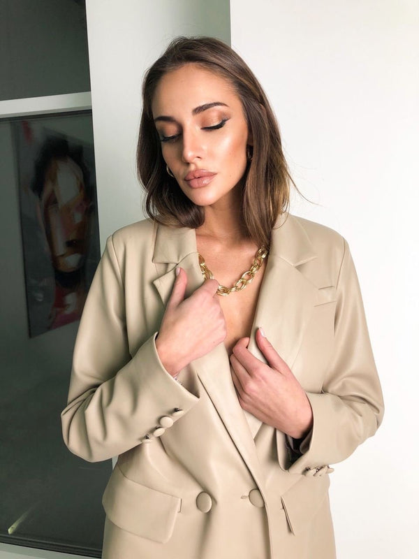 Georgette Blazer Dress – Beige