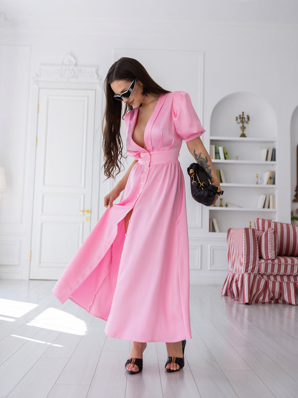 Chiara Button-Front Midi Dress – Pink