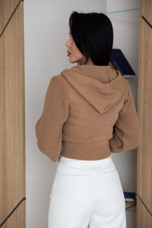 Capucine Cropped Zip Knit Jacket – Camel