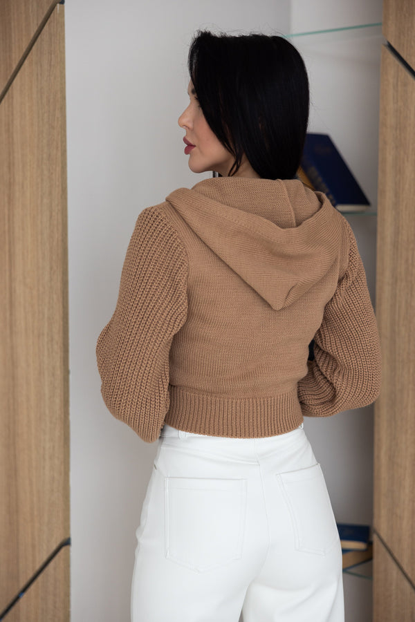 Capucine Cropped Zip Knit Jacket – Camel