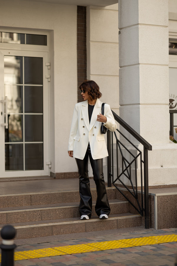 Gwendoline Double-Breasted Oversized Blazer – Milk White
