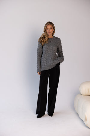 Mireille Cable Knit Sweater – Light Grey