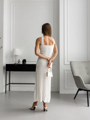 Emeline Strapless Pleated Dress in Milk White