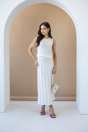 Ophélie Knit Top & Pleated Skirt Set – Milk White