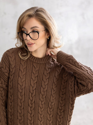 Mireille Cable Knit Sweater – Brown