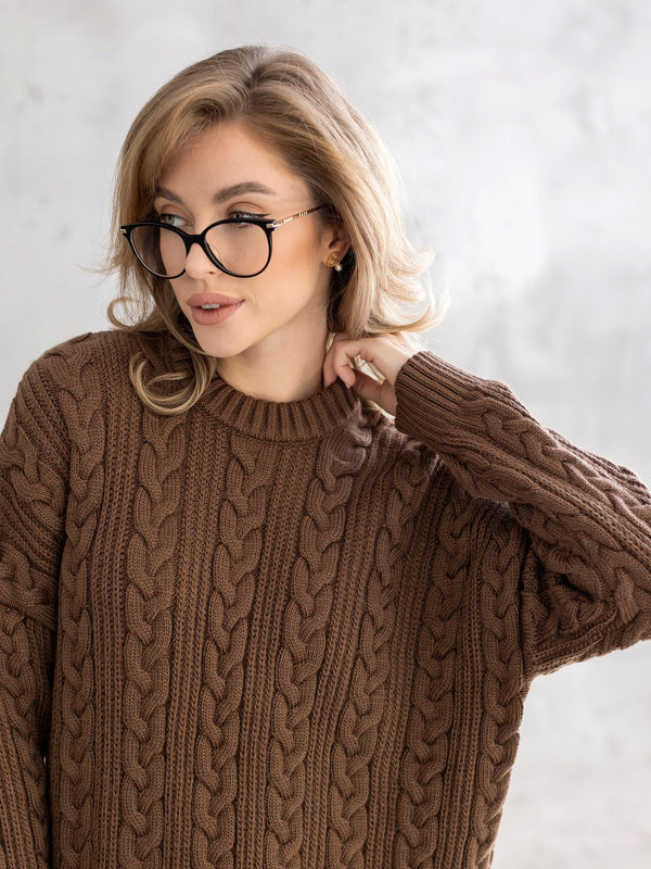Mireille Cable Knit Sweater – Brown