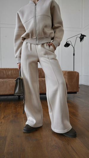 Alara Zip-Through Knit Set – Beige