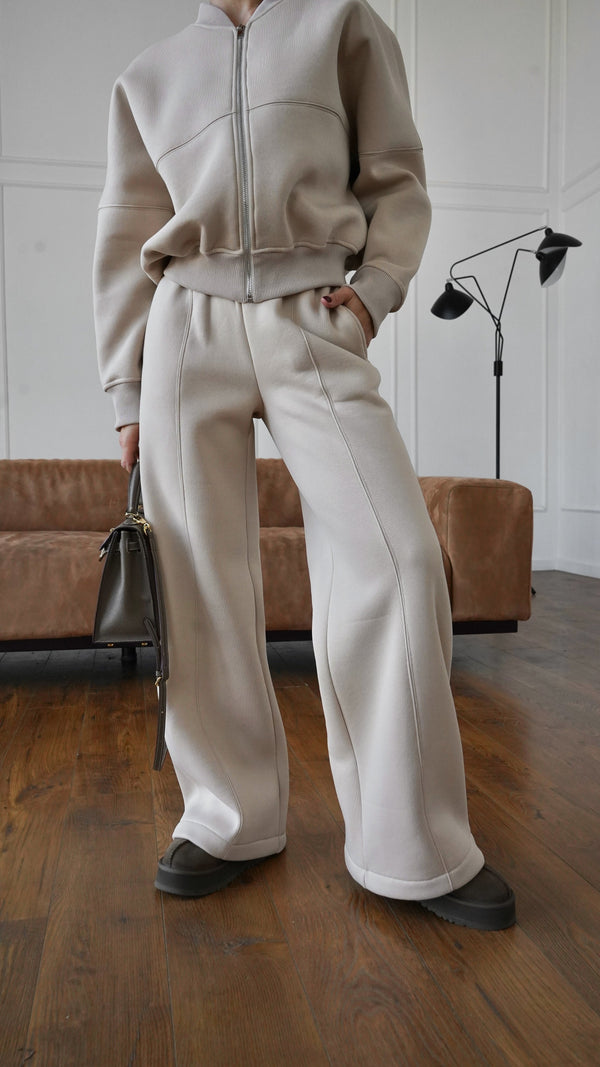 Alara Zip-Through Knit Set – Beige