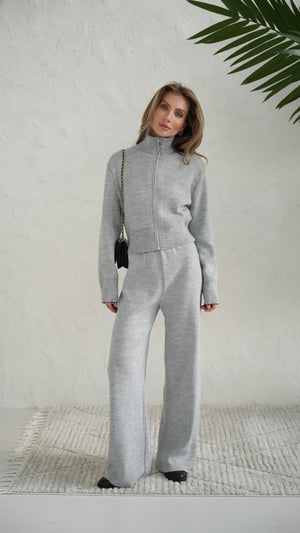 Charlotte Zip Bomber & Trouser Set – Light Grey