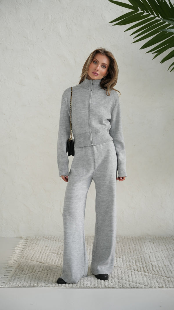 Charlotte Zip Bomber & Trouser Set – Light Grey