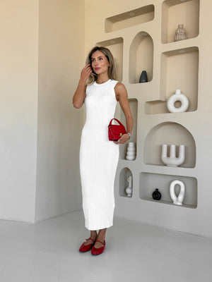 Anaëlle Ribbed Column Maxi Dress – Milk White