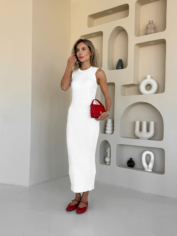 Anaëlle Ribbed Column Maxi Dress – Milk White