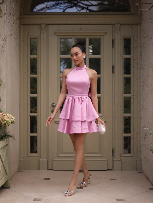 Celestine Tiered Halter Mini Dress